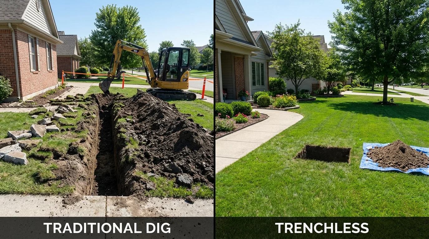 Trenchless sewer repair with minimal yard damage versus traditional excavation in Tupper Lake, NY